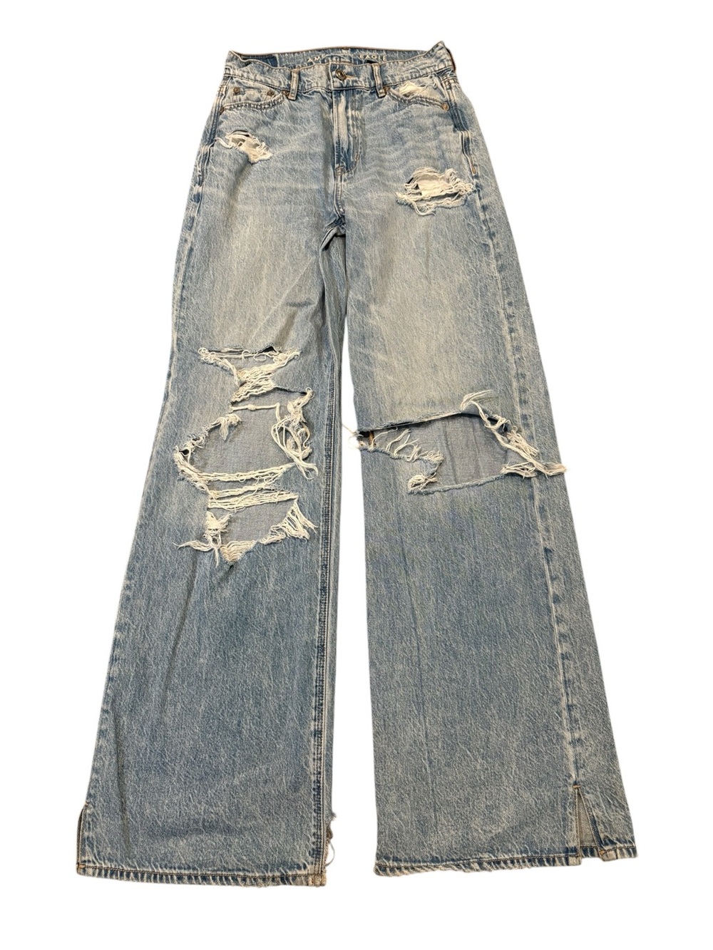American Eagle Super High Rise Baggy Wide Leg Distressed Jeans. Size 000